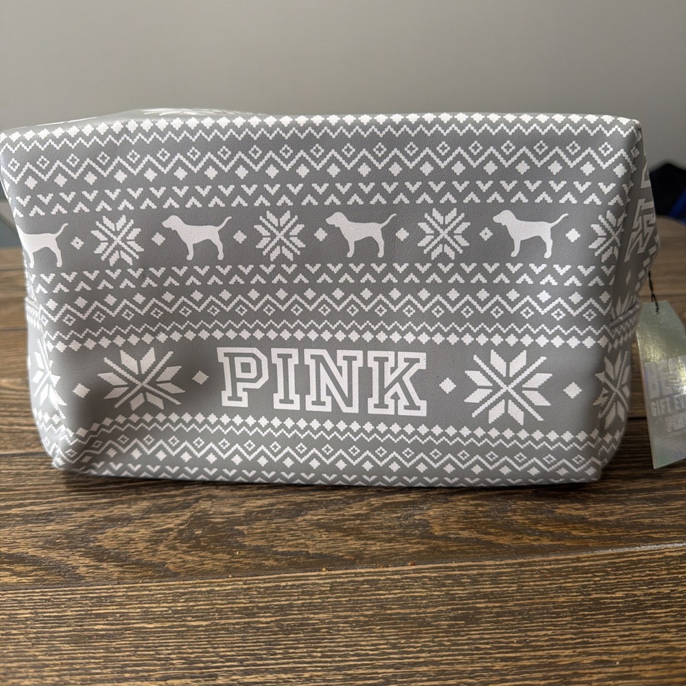 New‎ Victoria's Secret PINK Gray print cosmetic Travel Bag